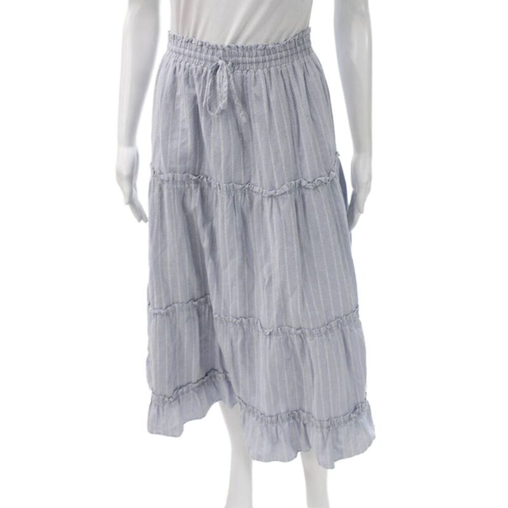 Madewell Women Blue Striped Cotton Peasant Skirt Drawstring Long Size 2XS